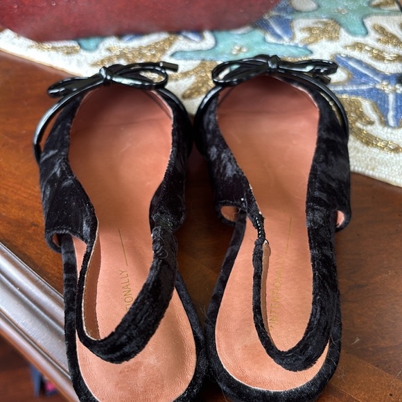 INTENTIONALLY BLANK SEVENTH VELVET SLINGBACK FLATS BLACK POINTED TOE BOW VINTAGE - Picture 8 of 16
